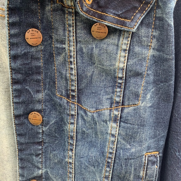 AP BLUE BY APHRODITE JEANS DISTRESSED DENIM JEAN JACKET SZ SMALL - Picture 5 of 6